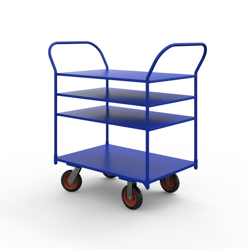 Тележка платформенная трехъярусная ТЯ 1 полки с бортами (800x500 мм, колеса черная резина 160 мм)