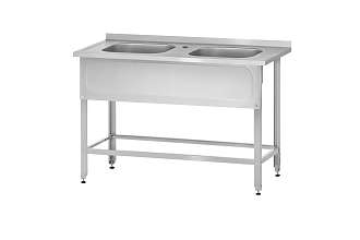 Ванна моечная цельнотянутая ВМЦн - 1400x700x860 Norma Inox, 2 м/о 500x500x300, борт, отв. д/смесит., экран (ножка угловая)