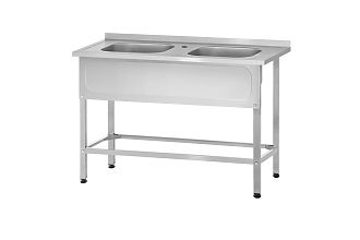 Ванна моечная цельнотянутая ВМЦн - 1200x600x860 Norma Inox, 2 м/о 500x400x250, борт, отв. д/смесит., экран (ножка профильная, тр. 40x40)