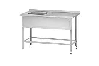 Ванна с рабочей поверхностью РПЦн - 1500x700x860 Norma Inox, левое 1 м/о 500x500x300, борт, отв. д/смесит., экран (ножка угловая)