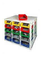 Стеллаж с направляющими V3-30 стационарный, двусторонний, 30 ячеек c ящиками