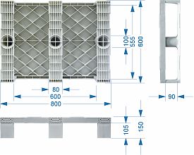 Паллет 800x600х150 сплошной, на 3-х полозьях (TR 680-черный)